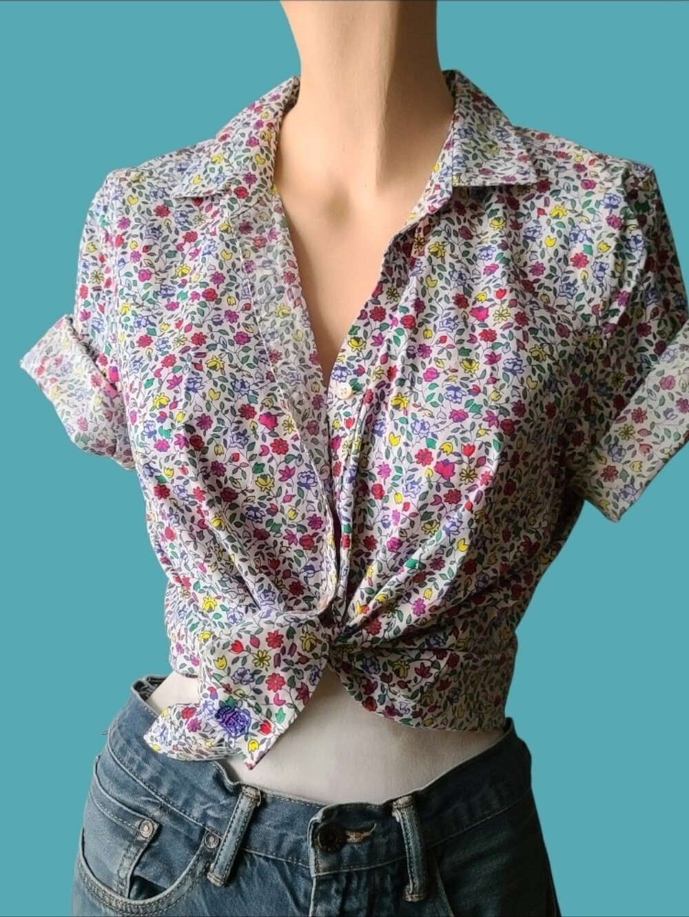 💣 Talbots Non Iron Floral Short Sleeve Button Down Blouse Top Office Siren 14P